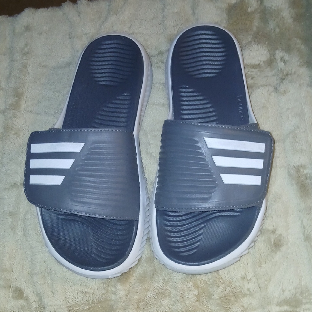 Gray and White Slide Sandals
